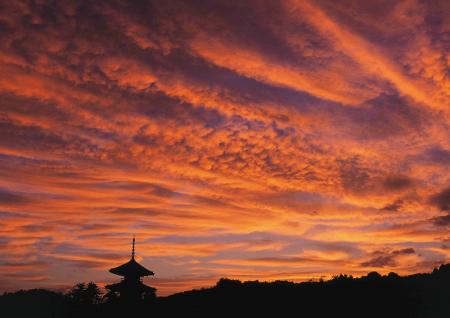 法隆寺夕焼けの写真